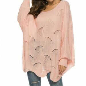 A New Day Pink Open Knit Sparkle Sweater Crewneck Blush Pink Small